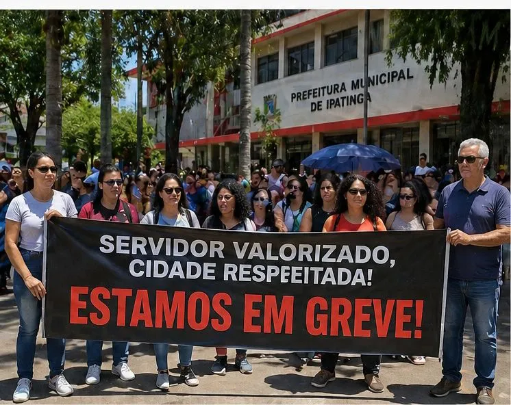 Servidores de Ipatinga entram em greve e fazem manifestação em frente à Prefeitura