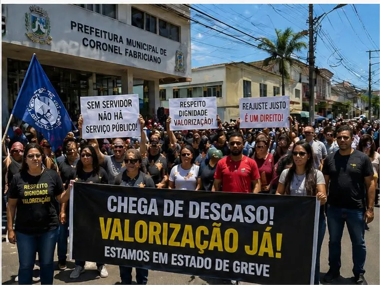 Servidores de Coronel Fabriciano aprovam estado de greve e realizam protesto